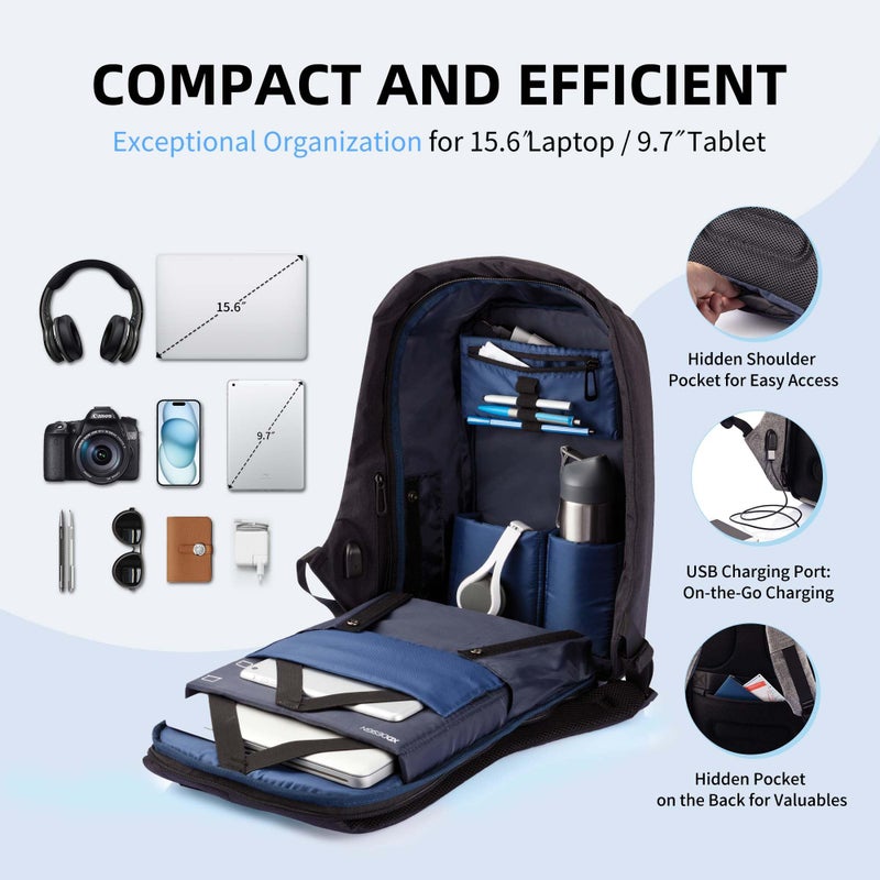 XDDesign حقائب ظهر لابتوب مضادة للسرقة XDDesign Bobby Original سعة 12.5 لتر، حافظة لابتوب 15.6 بوصة و9.7 بوصة تابلت، مقاومة للقطع، مقاومة للماء، مضادة للصدمات، منفذ شحن USB، معتمدة للسفر على متن الطائرة للرجال والنساء - Image 4